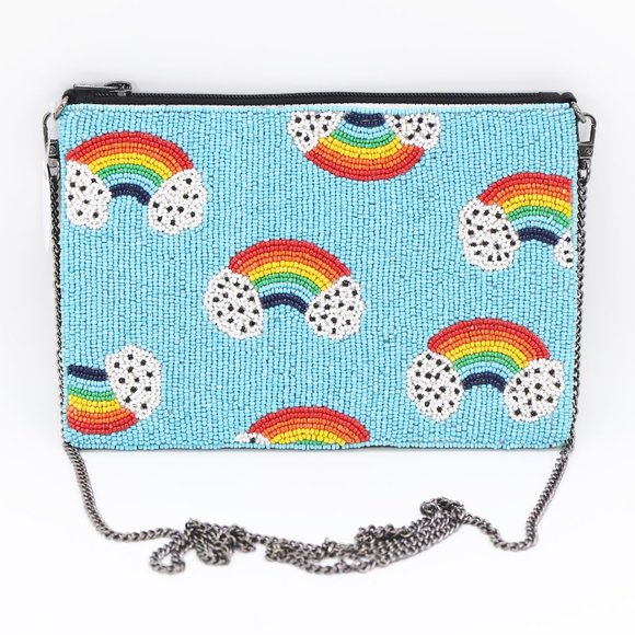 Handmade Round seedbead rainbow pattern pouch/ crossbody bag - Picture 1 of 2